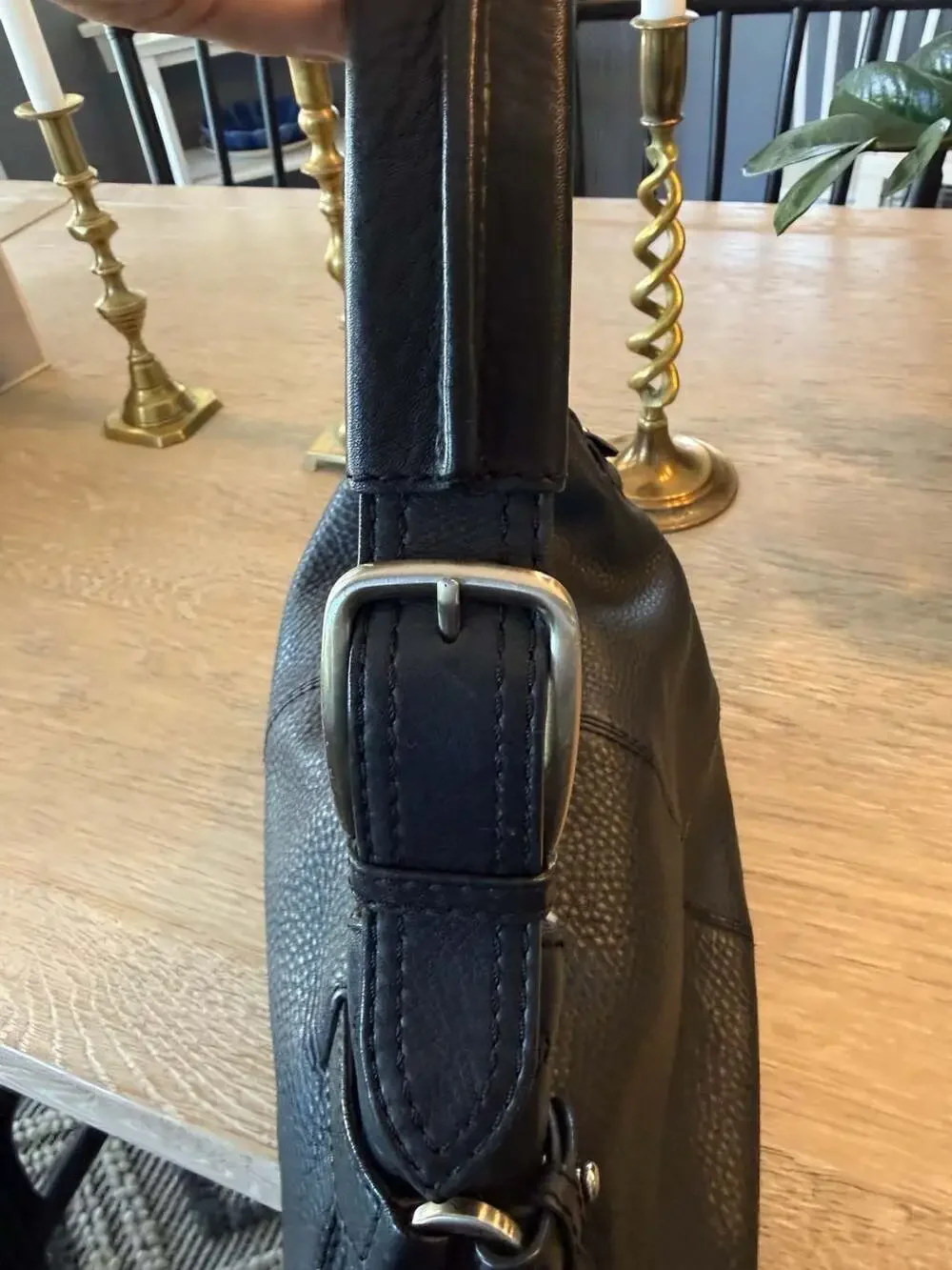 Cole Haan Black Pebbled Leather Shoulder Bag Hobo Purse